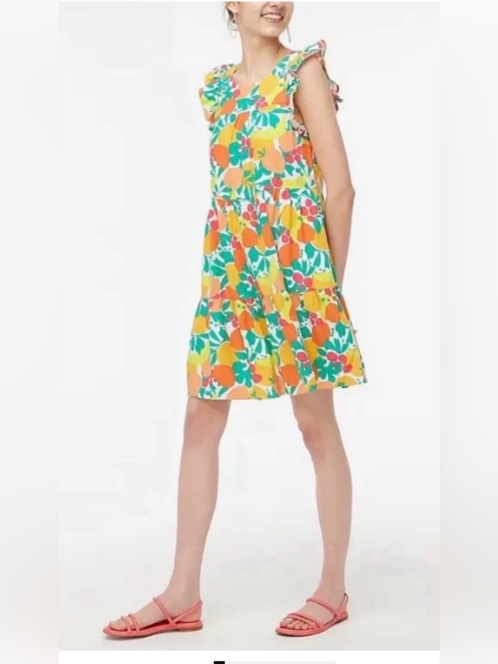 J. Crew Fruit-Print Cotton Dress in Orange, Teal & Pink
